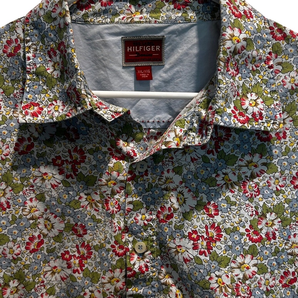 Tommy Hilfiger Button Down Shirt XXL Mens Floral Red Label Denim Cotton